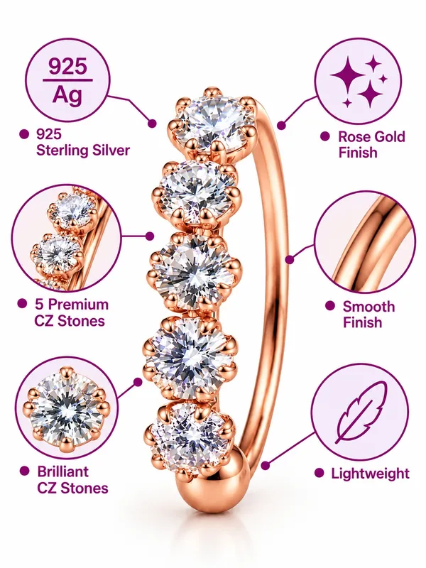 925_Sterling_Silver_22K_Rose_Gold_Plated_Five_Stone_CZ_Nose_Ring