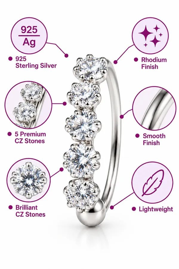 925_Sterling_Silver_Five_Stone_CZ_Nose_Ring