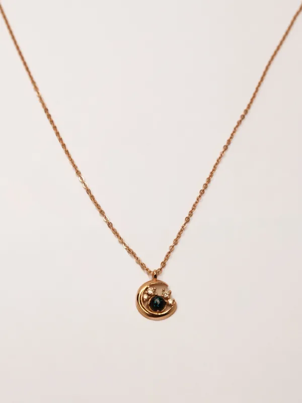 925_Sterling_Silver_Rose_Gold_Plated_Crescent_Moon_Blue_Stone_Pendent