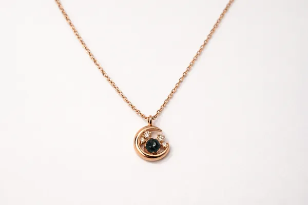 925_Sterling_Silver_Rose_Gold_Plated_Crescent_Moon_Blue_Stone_Pendent