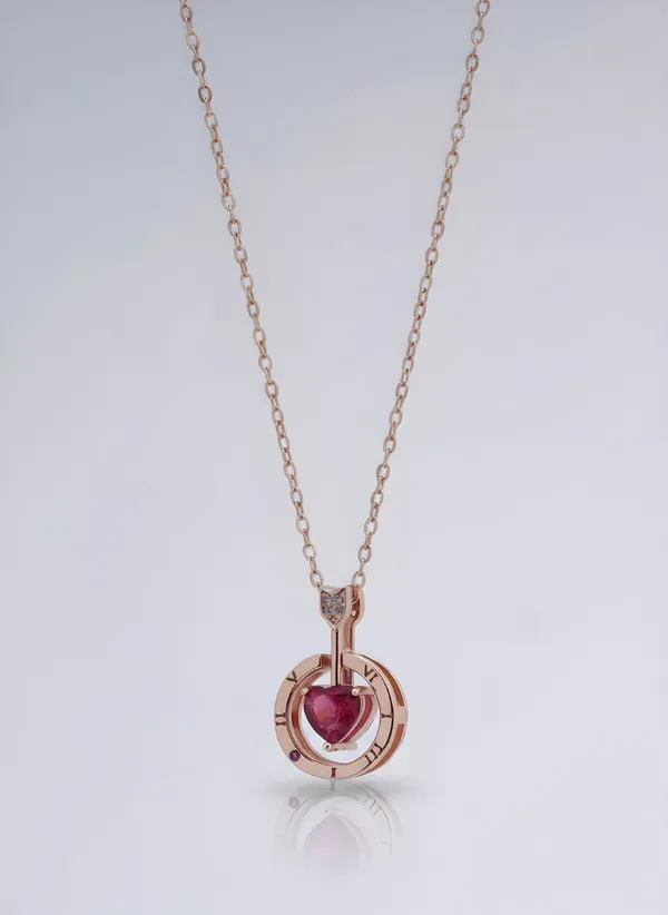 925_Sterling_Silver_With_Rose_Gold_Plated_Cupid_Heart_Circle_Necklace