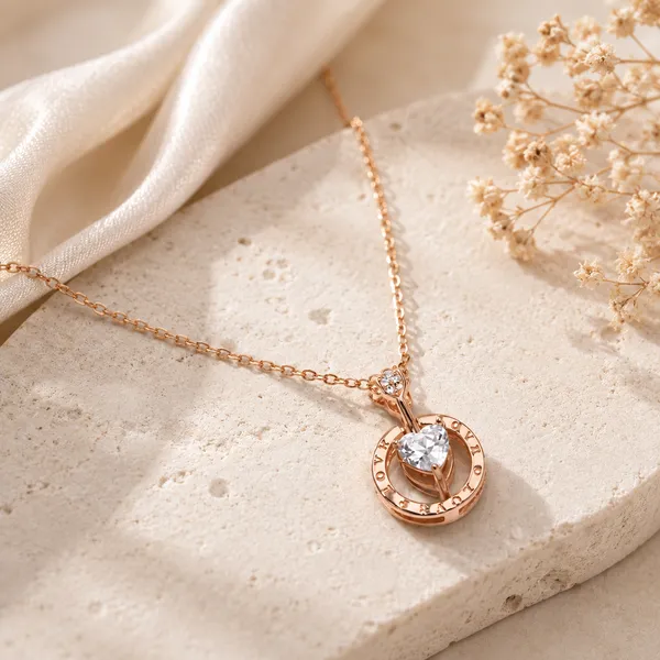 925_Sterling_Silver_With_Rose_Gold_Plated_Cupid_Heart_Circle_Necklace