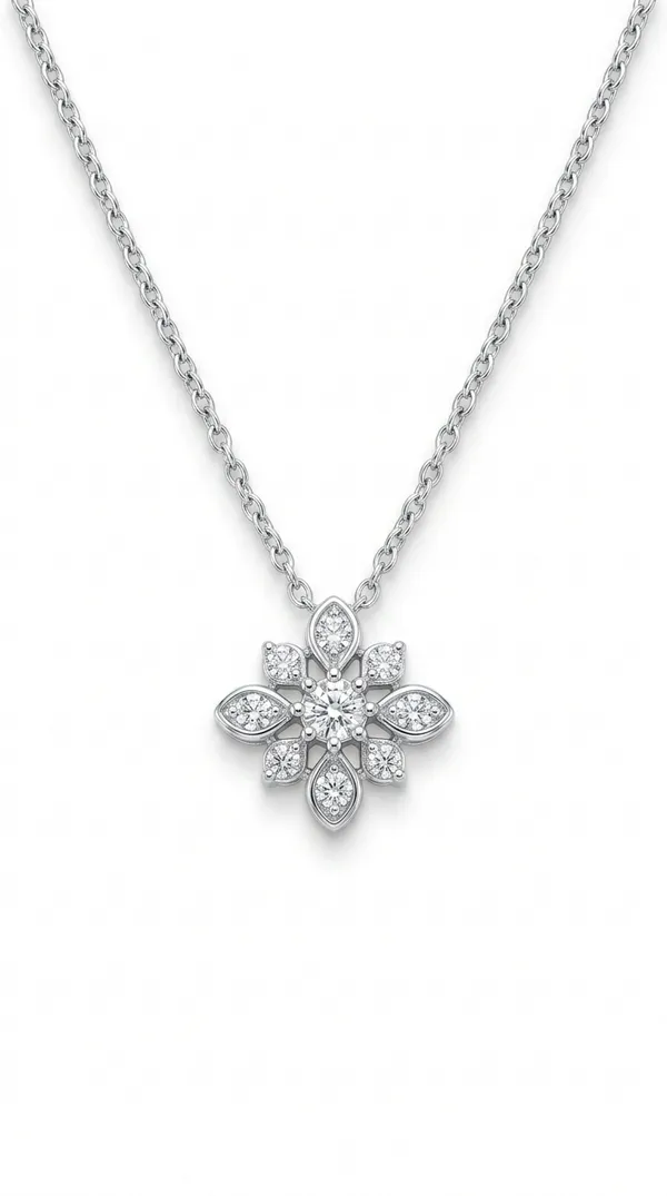 925_Sterling_Silver_Radiant_Floral_Cluster_Jewellery_Pendant_Necklace