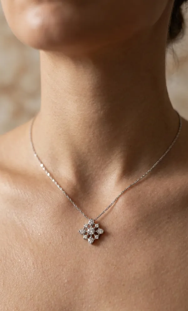 925_Sterling_Silver_Radiant_Floral_Cluster_Jewellery_Pendant_Necklace