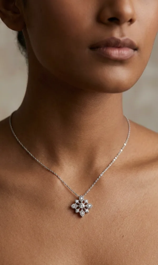 925_Sterling_Silver_Radiant_Floral_Cluster_Jewellery_Pendant_Necklace
