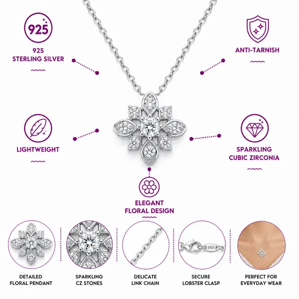 925_Sterling_Silver_Radiant_Floral_Cluster_Jewellery_Pendant_Necklace