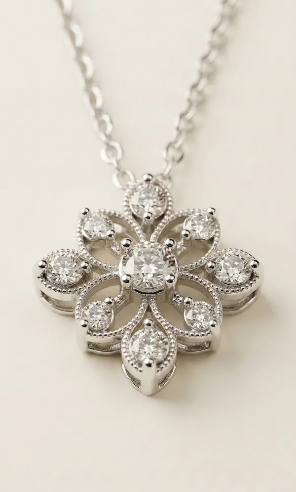 925_Sterling_Silver_Radiant_Floral_Cluster_Jewellery_Pendant_Necklace