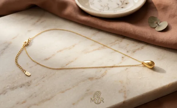 925_Sterling_Silver_Gold_Plated_Essential_Teardrop_Jewellery_Pendant_Necklace