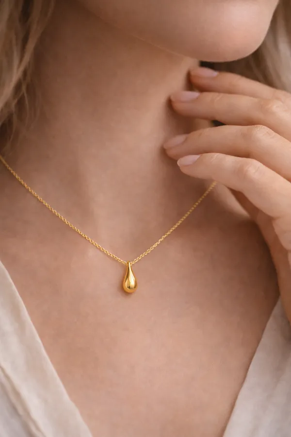 925_Sterling_Silver_Gold_Plated_Essential_Teardrop_Jewellery_Pendant_Necklace