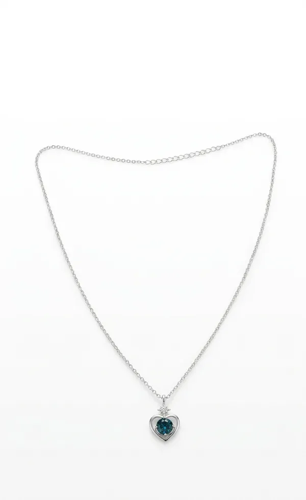 925_Sterling_Silver_Blue_Stone_Heart_Pendant_for_Women_(With_Chain)