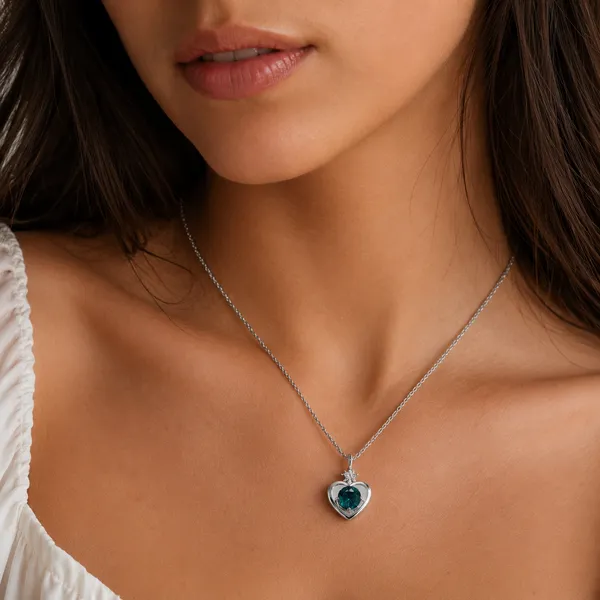 925_Sterling_Silver_Blue_Stone_Heart_Pendant_for_Women_(With_Chain)