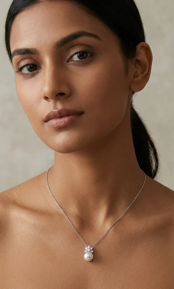 925_Sterling_Silver_Pearl_&_Solitaire_Drop_Jewellery_Necklace