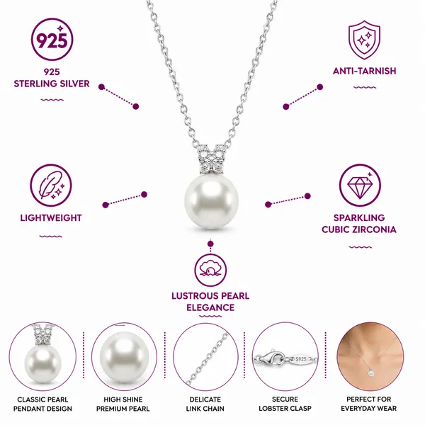 925_Sterling_Silver_Pearl_&_Solitaire_Drop_Jewellery_Necklace