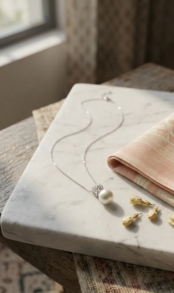 925_Sterling_Silver_Pearl_&_Solitaire_Drop_Jewellery_Necklace
