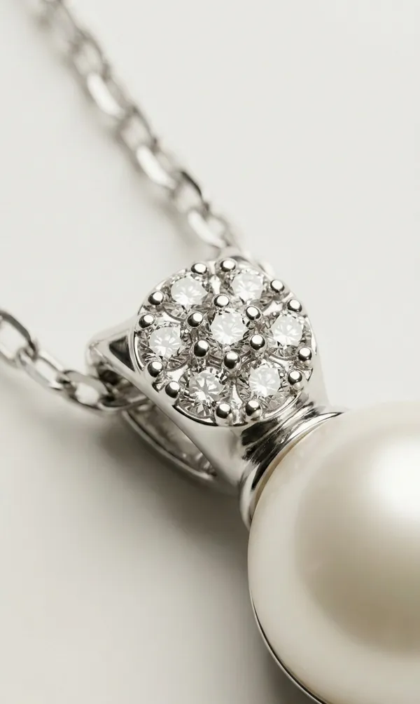 925_Sterling_Silver_Pearl_&_Solitaire_Drop_Jewellery_Necklace
