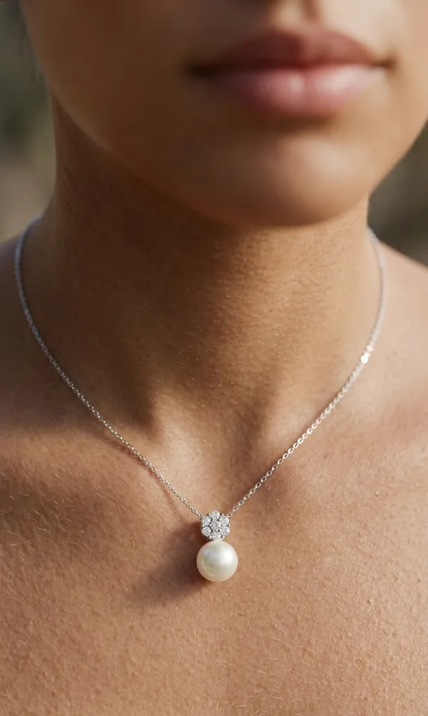925_Sterling_Silver_Pearl_&_Solitaire_Drop_Jewellery_Necklace