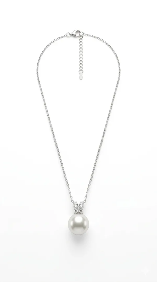 925_Sterling_Silver_Pearl_&_Solitaire_Drop_Jewellery_Necklace