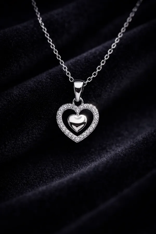 925_Sterling_Silver_Heart-in-Heart_Zircon_Pendent_(With_Chain)