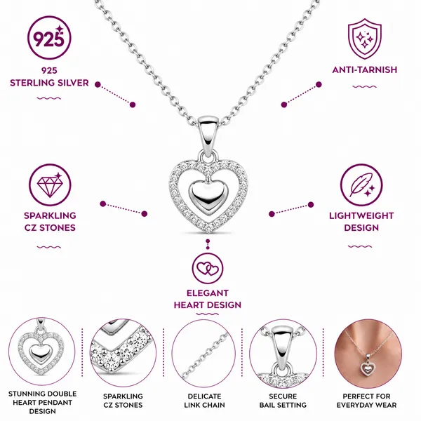 925_Sterling_Silver_Heart-in-Heart_Zircon_Pendent_(With_Chain)