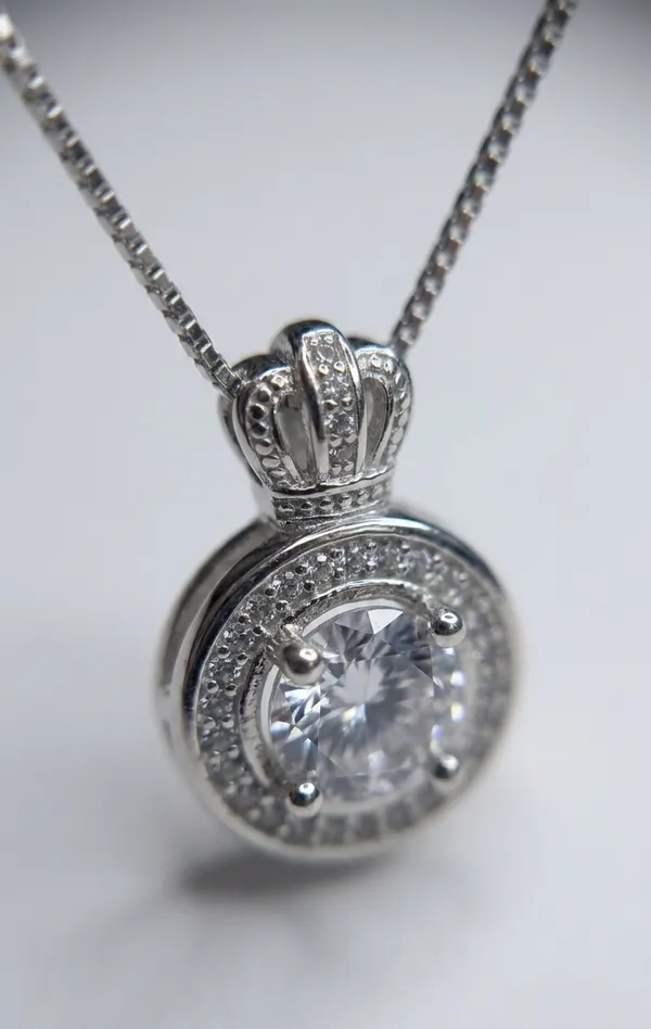 925_Sterling_Silver_Radiant_Circle_Stone_Jewellery_Pendent_(With_Chain)
