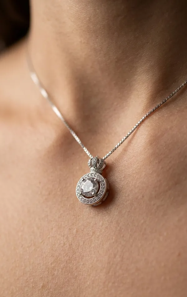 925_Sterling_Silver_Radiant_Circle_Stone_Jewellery_Pendent_(With_Chain)