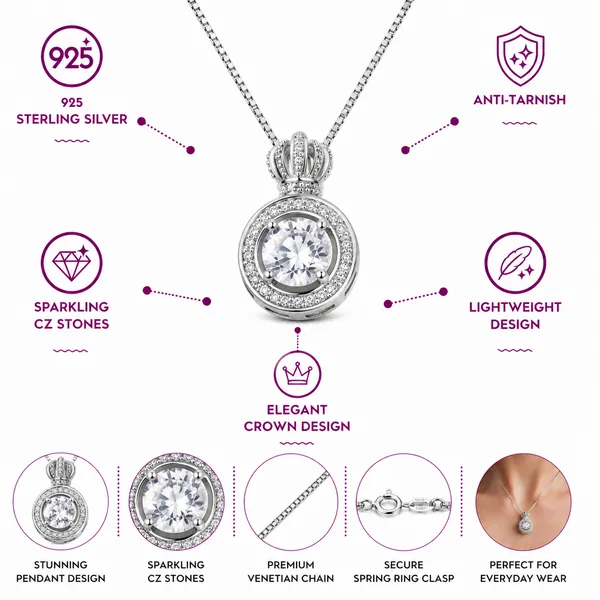 925_Sterling_Silver_Radiant_Circle_Stone_Jewellery_Pendent_(With_Chain)