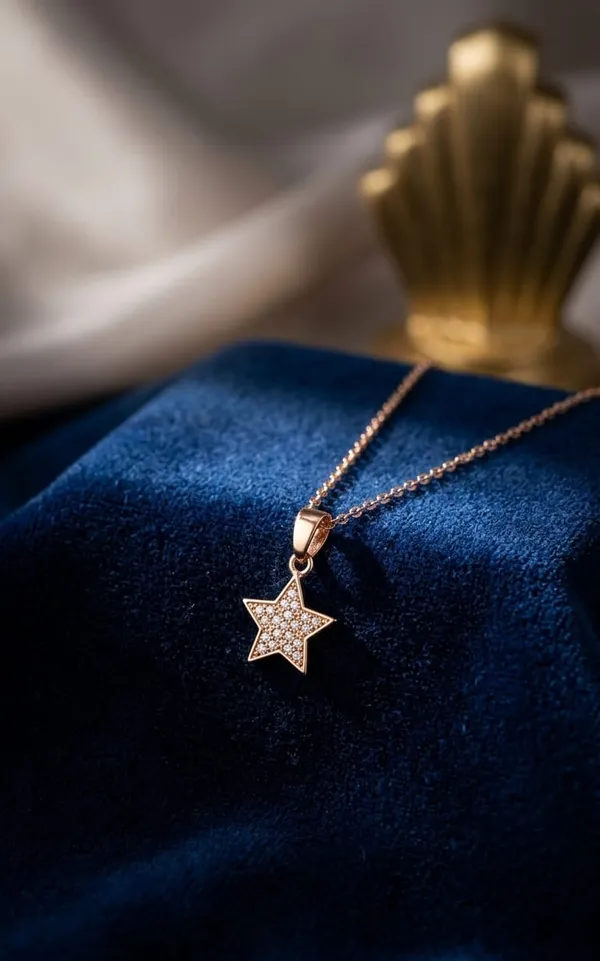 925_Sterling_Silver_Rose_Gold_Plated_Radiant_Star_CZ_Jewellery_Pendant_Necklace