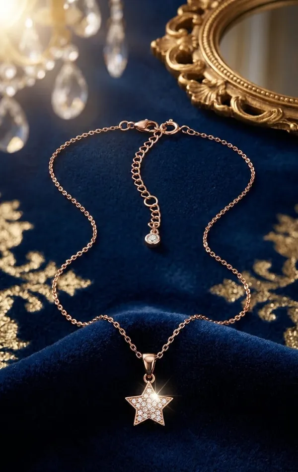 925_Sterling_Silver_Rose_Gold_Plated_Radiant_Star_CZ_Jewellery_Pendant_Necklace
