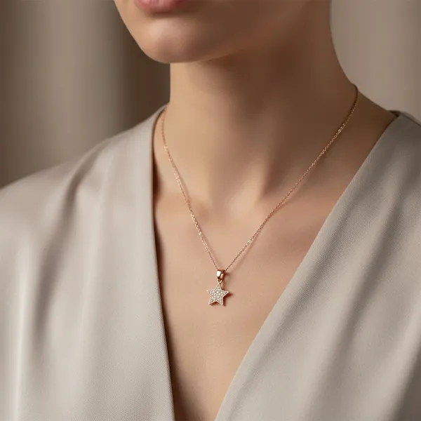 925_Sterling_Silver_Rose_Gold_Plated_Radiant_Star_CZ_Jewellery_Pendant_Necklace