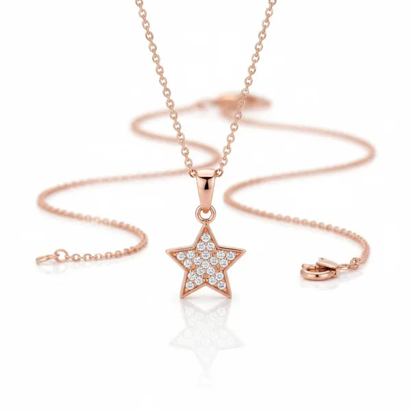 925_Sterling_Silver_Rose_Gold_Plated_Radiant_Star_CZ_Jewellery_Pendant_Necklace