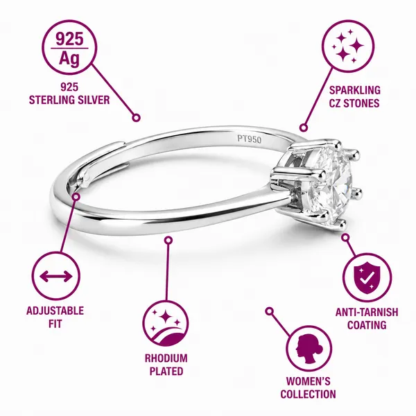 925_Sterling_Silver_Solitaire_White_Stone_Adjustable_Ring