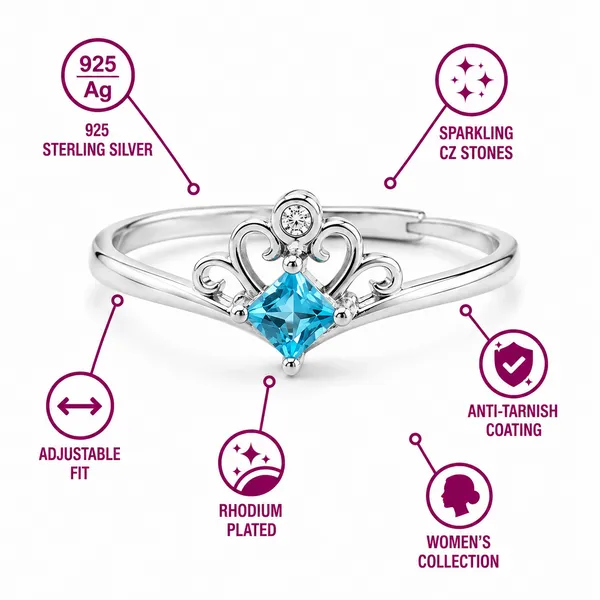 925_Sterling_Silver_Majestic_Blue_Crown_Adjustable_Jewellery_Ring