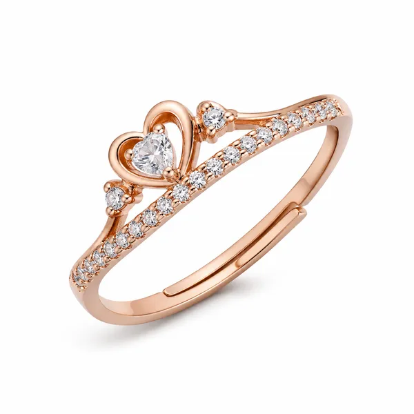925_Sterling_Silver_Rose_Gold_Plated_Heart_Crown_CZ_Adjustable_Ring