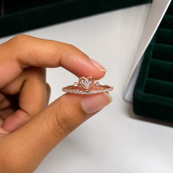 925_Sterling_Silver_Rose_Gold_Plated_Heart_Crown_CZ_Adjustable_Ring