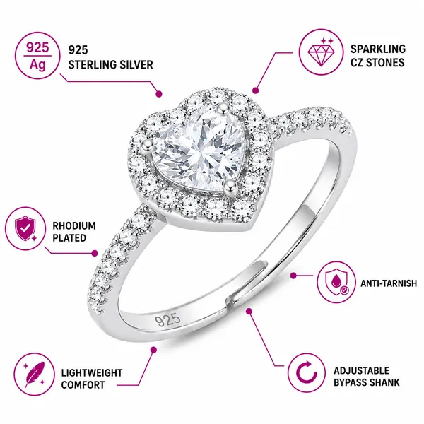 925_Sterling_Silver_Heart_Halo_CZ_Adjustable_Ring