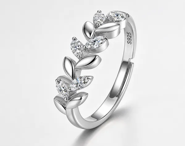 925_Sterling_Silver_Leaf_Vine_CZ_Adjustable_Ring