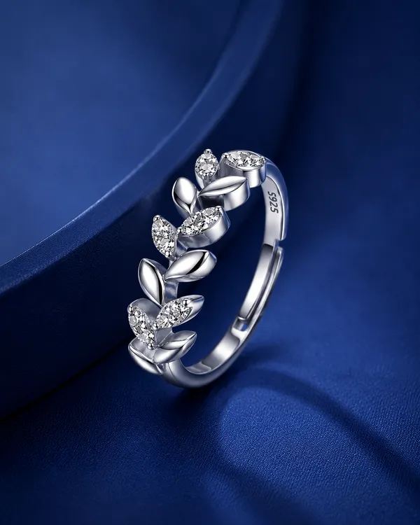 925_Sterling_Silver_Leaf_Vine_CZ_Adjustable_Ring