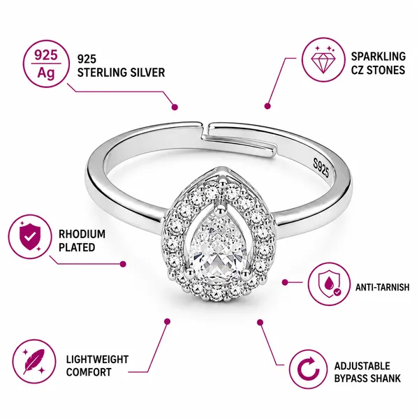 925_Sterling_Silver_Teardrop_Halo_CZ_Adjustable_Ring