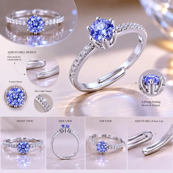 925_Sterling_Silver_Blue_Solitaire_CZ_Adjustable_Ring