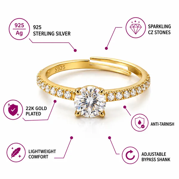 925_Sterling_Silver_22K_Gold_Plated_Solitaire_CZ_Open_Ring