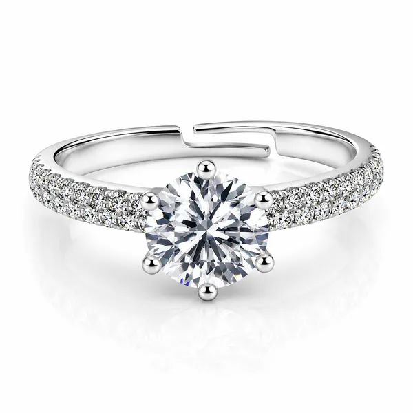 925_Sterling_Silver_Classic_Solitaire_CZ_Adjustable_Ring