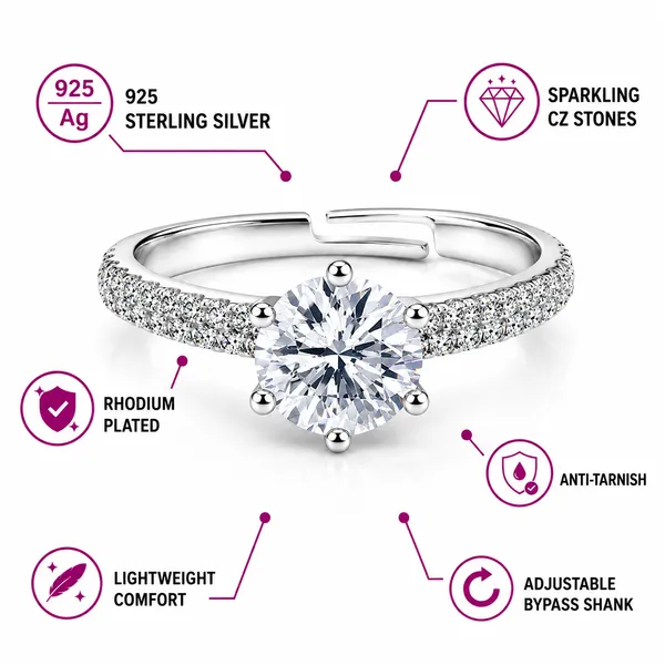 925_Sterling_Silver_Classic_Solitaire_CZ_Adjustable_Ring