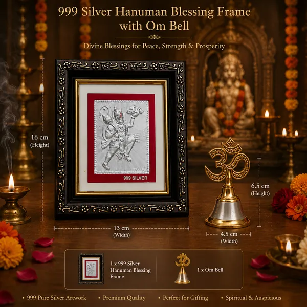 999_Fine_Silver_Ganesha_Frame_with_Om_Bell_Premium_Spiritual_Gift_Hamper_