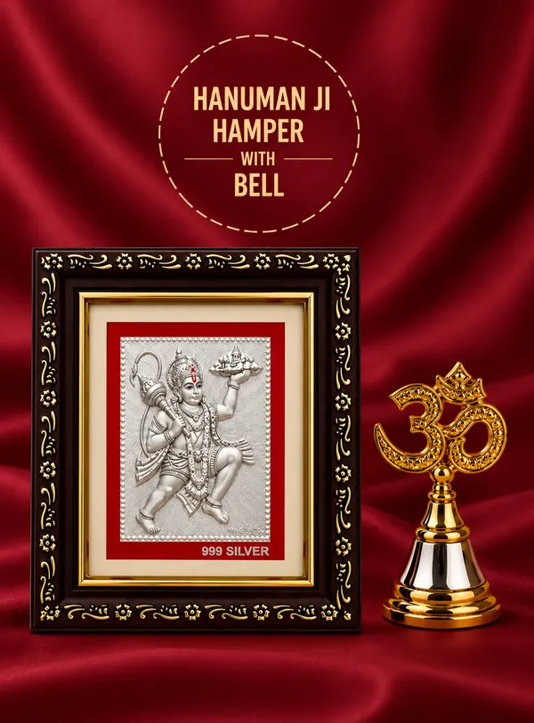 999_pure__Silver_Hanuman_Frame_with_Om_Bell_Premium_Spiritual_Gift_Hamper