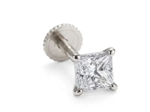 925_Sterling_Silver_Princess_Cut_Men's_earrings(Single)