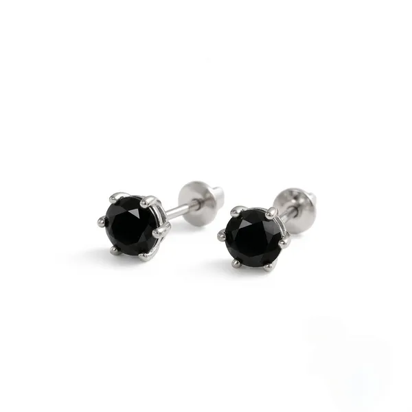 925_Sterling_Silver_Black_Stone_Men's_earrings_in_Pair