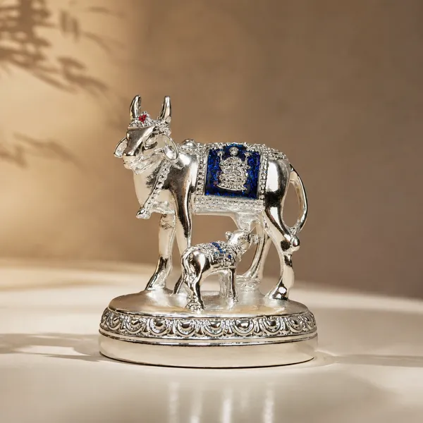 999_Silver_Divya_Kamadhenu_Cow_and_Calf_Figurine