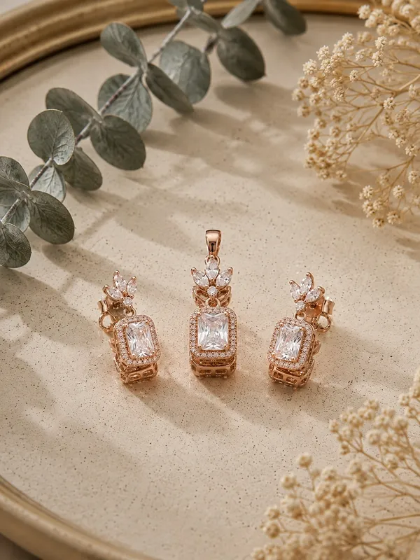 925_Sterling_Silver_Rose_Gold-Plated_Crystal_Drop_Jewellry_Set_(Without_Chain)