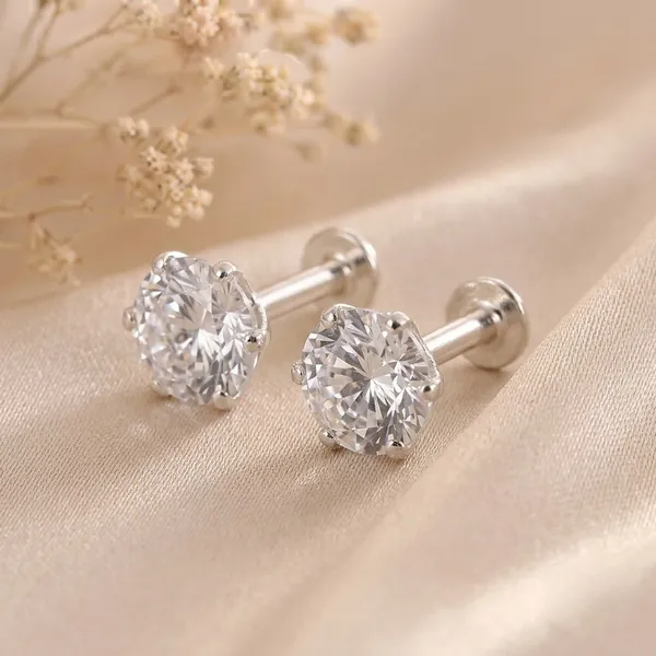 925_Sterling_Silver_Solitaire_Men's_Earrings_in_Pair