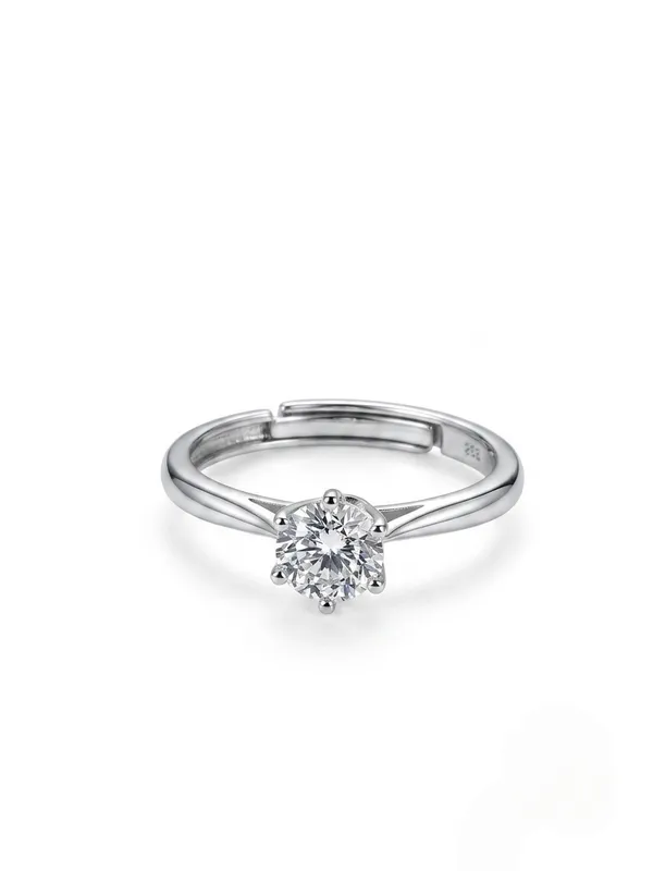 925_Sterling_Silver_Solitaire_White_Stone_Adjustable_Ring